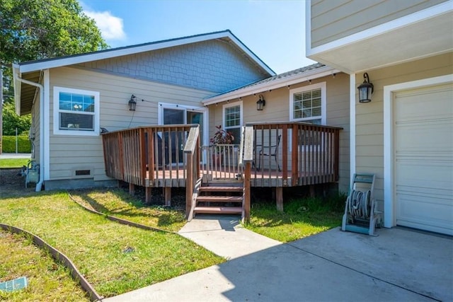 2103 Price St, San Luis Obispo, CA 93401 - back of property featuring a wooden deck, a lawn, and crawl space