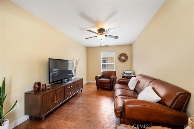 2103 Price St, San Luis Obispo, CA 93401 - living area featuring baseboards, ceiling fan, and dark wood-style flooring