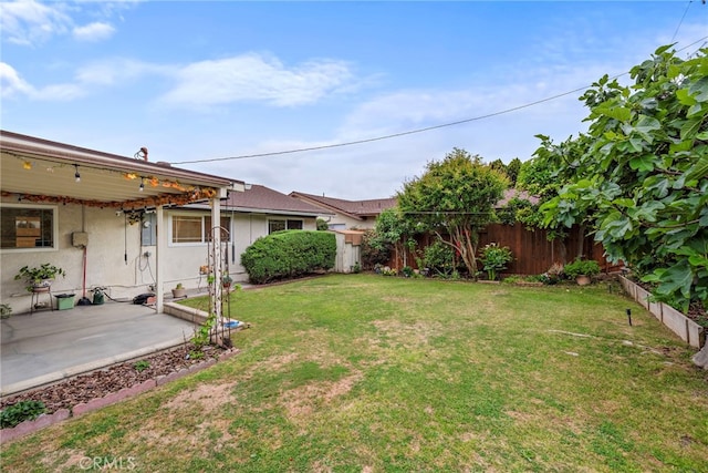 view of yard featuring a fenced backyard and a patio area
