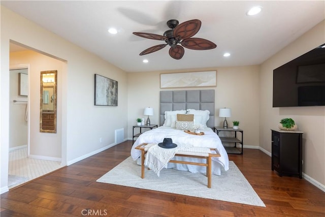 2270 Stanley Ave Unit 2B, Signal Hill, CA 90755 - bedroom with wood-type flooring, baseboards, recessed lighting, and ceiling fan