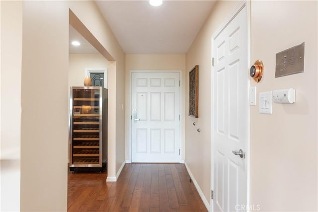 2270 Stanley Ave Unit 2B, Signal Hill, CA 90755 - corridor featuring wine cooler, dark wood finished floors, baseboards, and recessed lighting