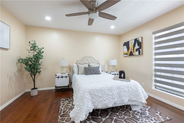 2270 Stanley Ave Unit 2B, Signal Hill, CA 90755 - bedroom featuring hardwood / wood-style flooring, baseboards, recessed lighting, and a ceiling fan
