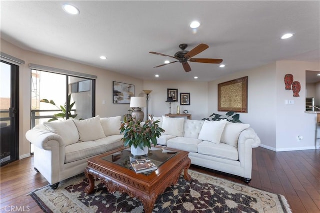2270 Stanley Ave Unit 2B, Signal Hill, CA 90755 - living room with wood-type flooring, baseboards, ceiling fan, and recessed lighting