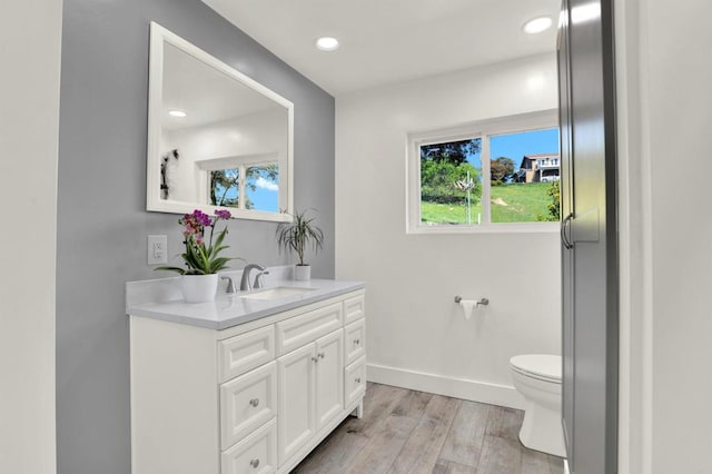 4710 Sleeping Indian Rd, Fallbrook, CA 92028 - bathroom featuring toilet, vanity, wood finished floors, and plenty of natural light