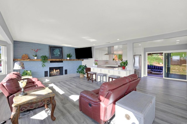 4710 Sleeping Indian Rd, Fallbrook, CA 92028 - living room featuring light wood-style flooring, a wealth of natural light, and a fireplace