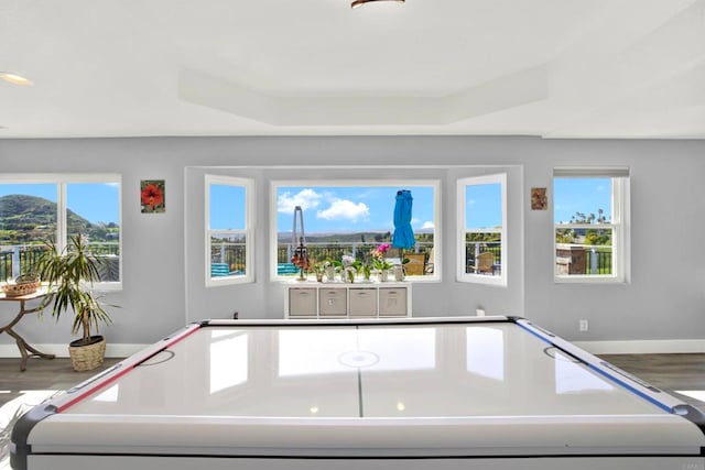 4710 Sleeping Indian Rd, Fallbrook, CA 92028 - playroom with a raised ceiling, wood finished floors, and a wealth of natural light