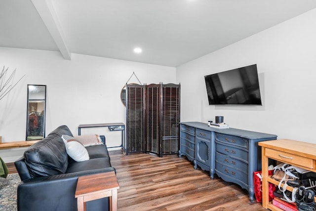 376163 Swift Ave, San Diego, CA 92104 - living area featuring wood finished floors, beam ceiling, and recessed lighting