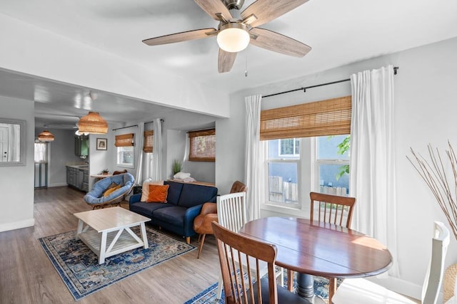 376163 Swift Ave, San Diego, CA 92104 - living room featuring wood finished floors, a ceiling fan, and baseboards