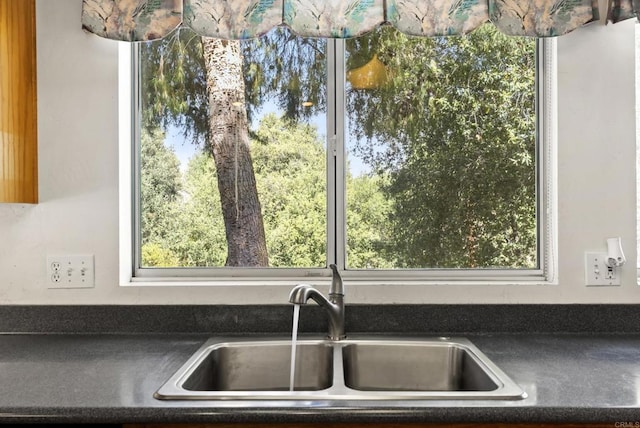 room details with dark countertops and a sink