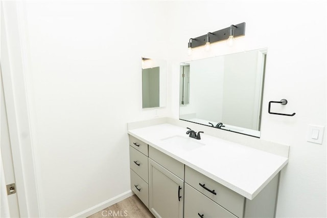 bathroom featuring baseboards, vanity, and wood finished floors