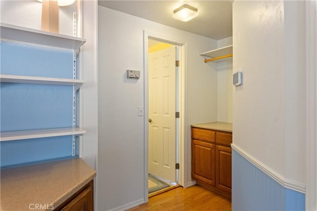 spacious closet featuring light wood-style flooring