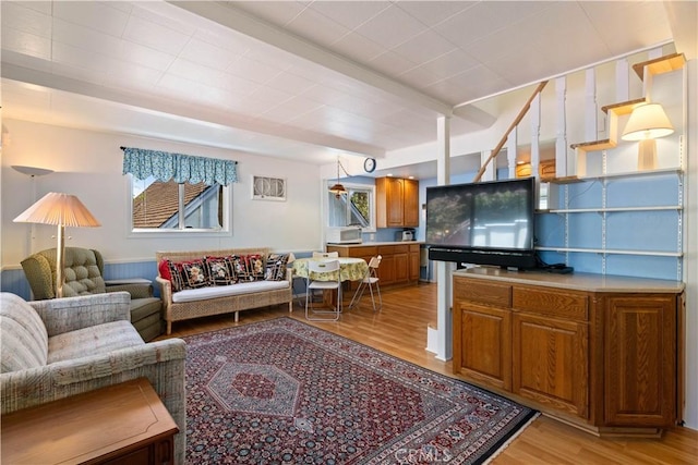 living area featuring light wood-style flooring