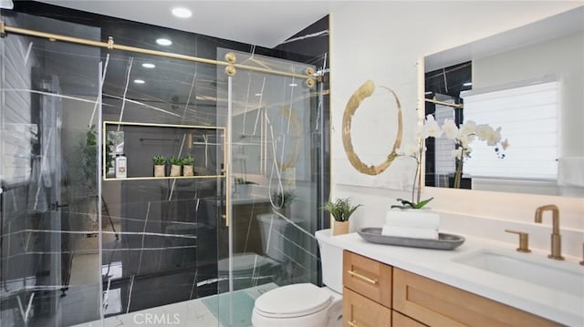 44 Statehouse Pl, Irvine, CA 92602 - full bath with toilet, a stall shower, recessed lighting, and vanity