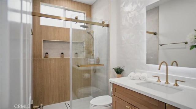 44 Statehouse Pl, Irvine, CA 92602 - bathroom featuring vanity, a shower stall, and toilet
