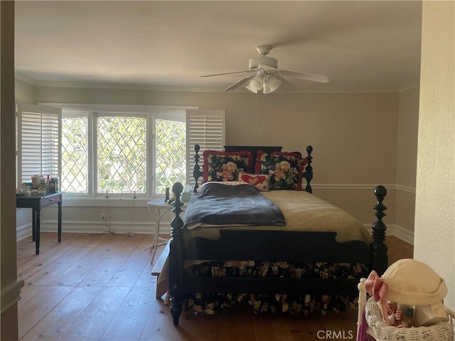 22191 Apache Dr, Lake Forest, CA 92630 - bedroom with wood-type flooring, a ceiling fan, baseboards, and ornamental molding