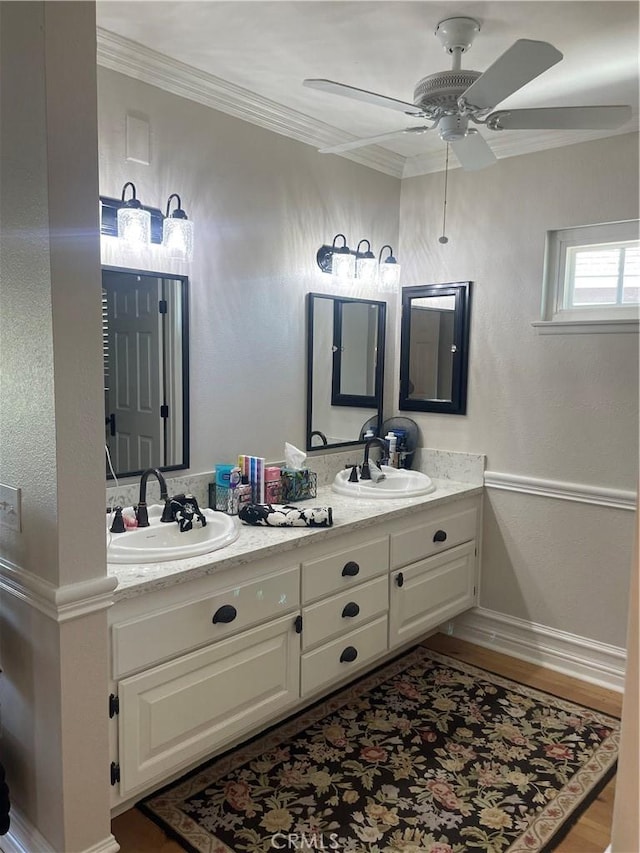 22191 Apache Dr, Lake Forest, CA 92630 - bathroom with double vanity, a sink, and ceiling fan