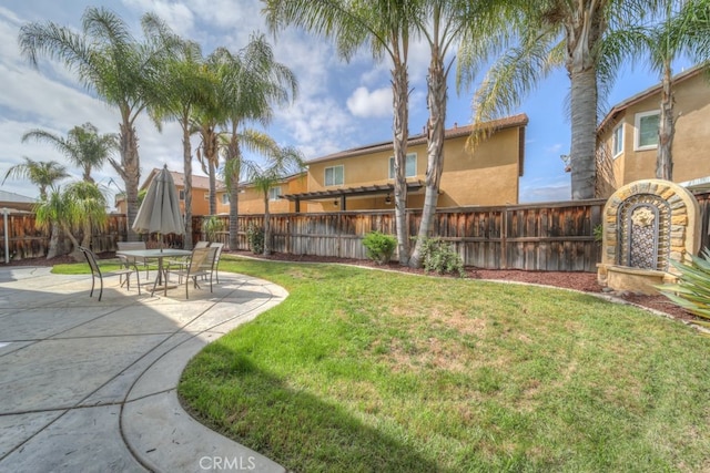 view of yard featuring a patio area and a fenced backyard
