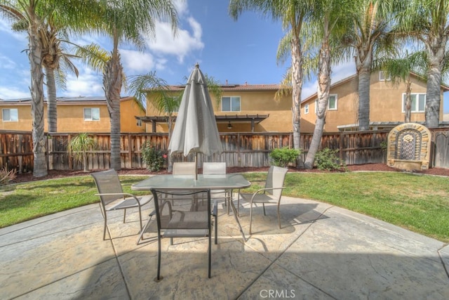view of patio / terrace with a fenced backyard and outdoor dining area