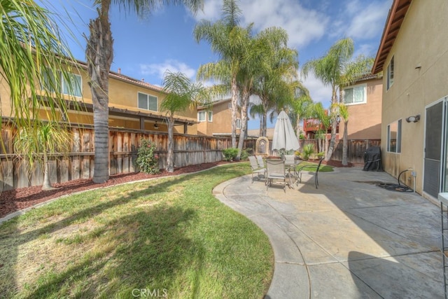view of yard featuring a fenced backyard and a patio