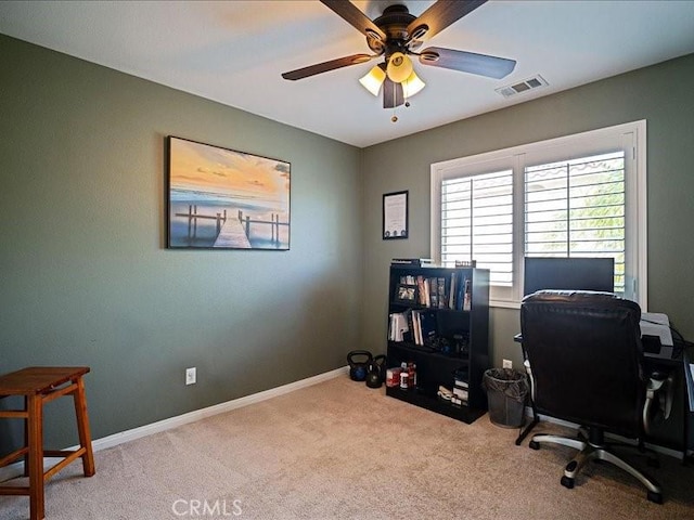 37192 Amateur Way, Beaumont, CA 92223 - carpeted office space featuring visible vents, baseboards, and ceiling fan