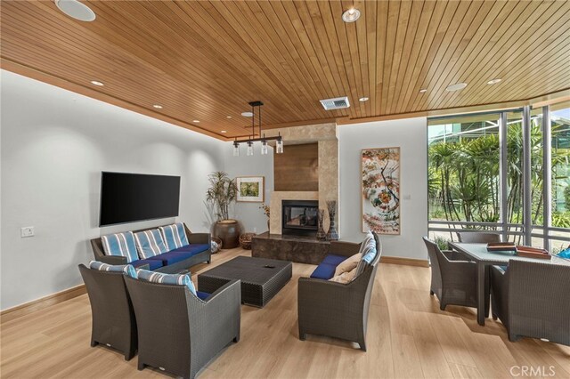 3713 Rivington, Irvine, CA 92612 - living room with wooden ceiling, recessed lighting, light wood-style flooring, and visible vents