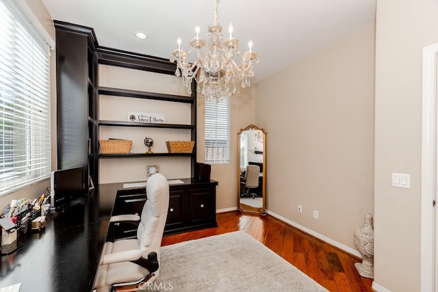 7607 Corona Valley Ave, Eastvale, CA 92880 - office featuring a chandelier, plenty of natural light, baseboards, and recessed lighting