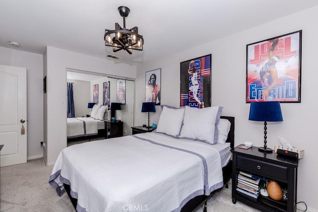 7607 Corona Valley Ave, Eastvale, CA 92880 - bedroom featuring carpet, a chandelier, a closet, and baseboards