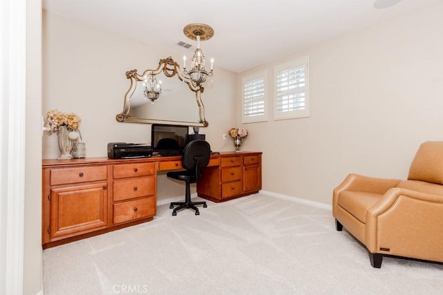 7607 Corona Valley Ave, Eastvale, CA 92880 - office space with light carpet, a chandelier, and baseboards