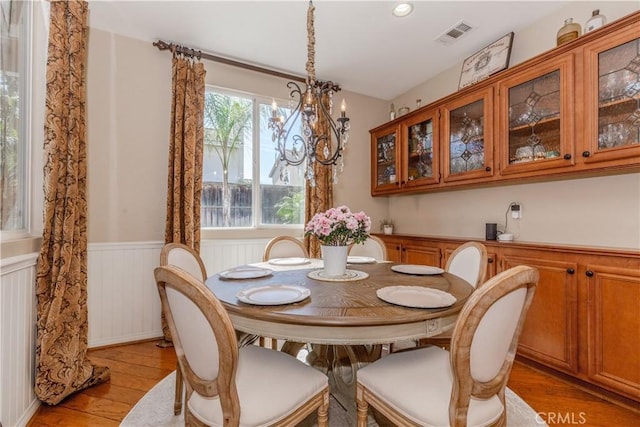 7607 Corona Valley Ave, Eastvale, CA 92880 - dining space with light wood-style floors, wainscoting, and a chandelier