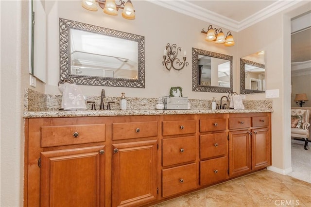 7607 Corona Valley Ave, Eastvale, CA 92880 - full bath featuring double vanity and ornamental molding