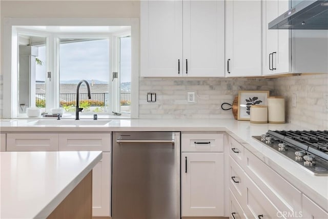 3802 E Summitridge Ln, Orange, CA 92867 - kitchen featuring appliances with stainless steel finishes, white cabinets, and under cabinet range hood