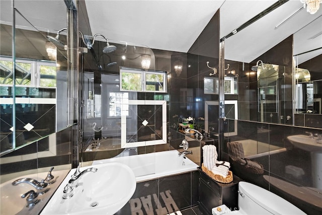1056 Glenneyre St, Laguna Beach, CA 92651 - full bath featuring a garden tub, a tile shower, toilet, and a sink