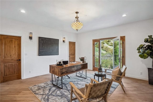 4385 Rainbow Vista Dr, Fallbrook, CA 92028 - office space with baseboards, light wood-type flooring, and recessed lighting