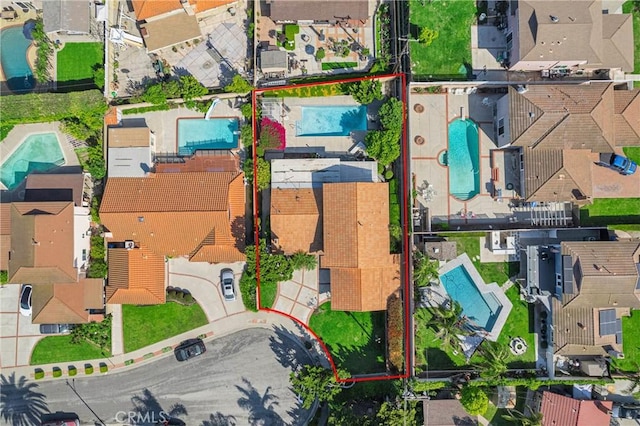 2530 Glenstone Ave, Hacienda Heights, CA 91745 - aerial view of residential area featuring a pool area and property parcel outlined