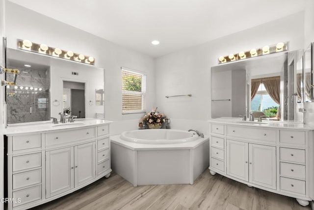 964 Vista Pointe Pl, Santa Paula, CA 93060 - bathroom with plenty of natural light, two vanities, a sink, and a stall shower