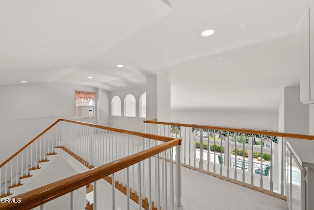 964 Vista Pointe Pl, Santa Paula, CA 93060 - hallway featuring recessed lighting, vaulted ceiling, and carpet flooring