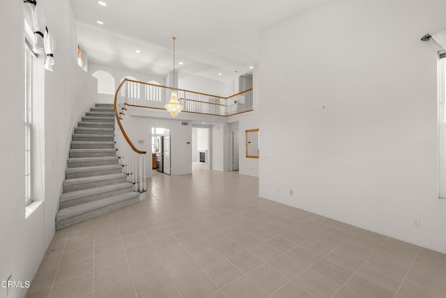 964 Vista Pointe Pl, Santa Paula, CA 93060 - entrance foyer featuring a high ceiling, recessed lighting, stairway, and light tile patterned flooring