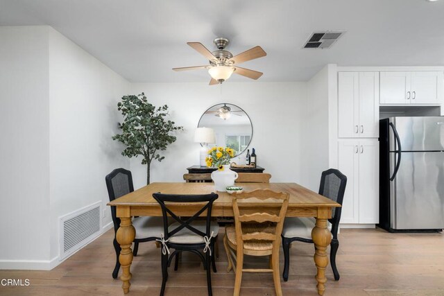599 Rio Grande Cir, Thousand Oaks, CA 91360 - dining space featuring visible vents, a ceiling fan, and light wood-style floors