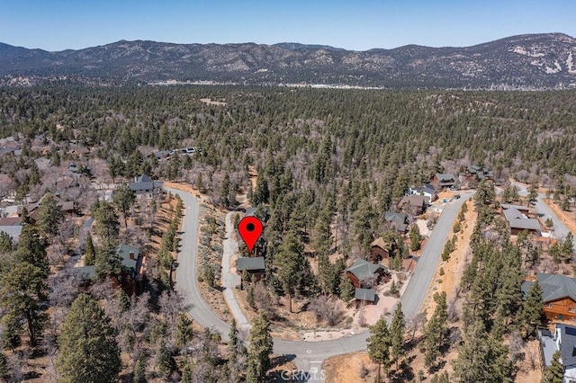 bird's eye view with a forest view and a mountain view
