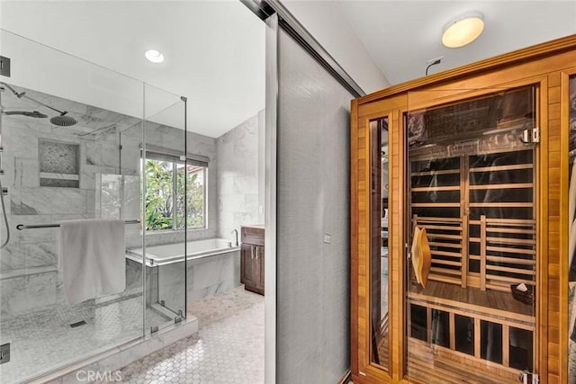 view of sauna with tile patterned flooring