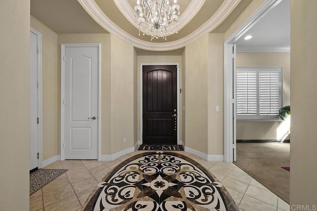 2831 Shenandoah Dr, Chula Vista, CA 91914 - tiled entryway with crown molding, a chandelier, and baseboards