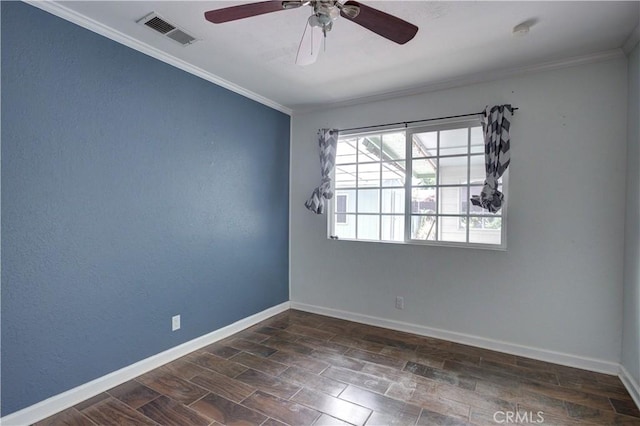 8920 Arcade Rd, Atascadero, CA 93422 - unfurnished room featuring crown molding, a ceiling fan, and dark wood-type flooring
