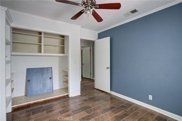 8920 Arcade Rd, Atascadero, CA 93422 - unfurnished living room featuring wood finished floors, a ceiling fan, and ornamental molding