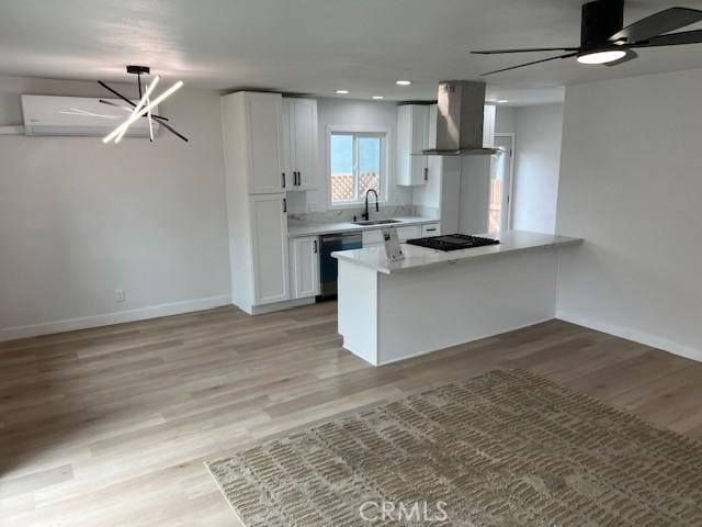 1333 Lancewood Ave, Hacienda Heights, CA 91745 - kitchen featuring exhaust hood, black appliances, a sink, white cabinets, and light countertops