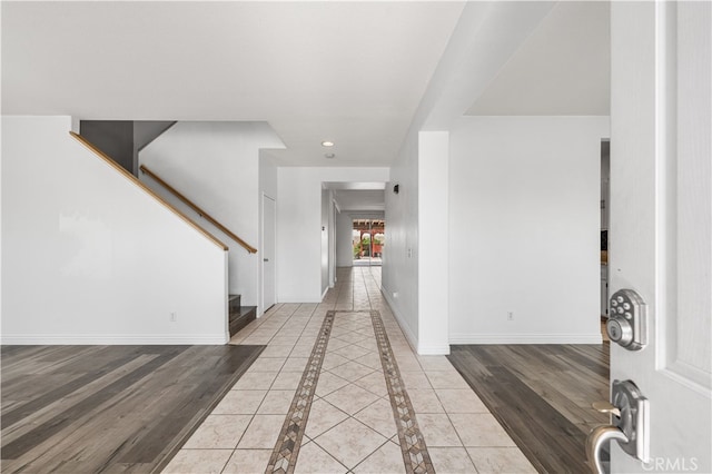 2613 Lincoln Ln, Palmdale, CA 93551 - entryway featuring baseboards, stairs, and recessed lighting