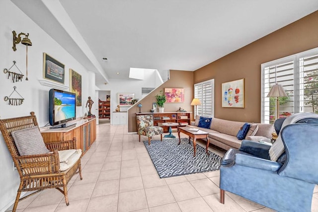 4981 Lamia Way, Oceanside, CA 92056 - living area featuring stairs and light tile patterned flooring