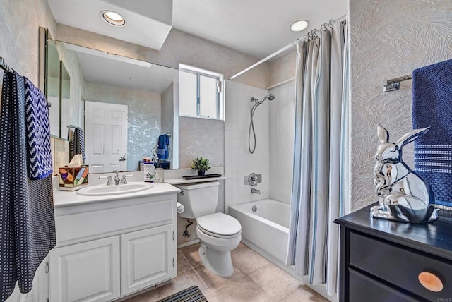 4981 Lamia Way, Oceanside, CA 92056 - bathroom featuring vanity, shower / bath combination with curtain, and tile patterned floors