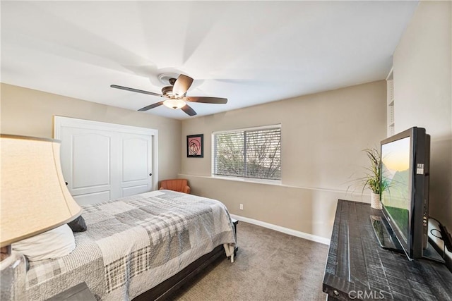 28136 N Bay Rd, Lake Arrowhead, CA 92352 - bedroom featuring carpet flooring, baseboards, and a ceiling fan
