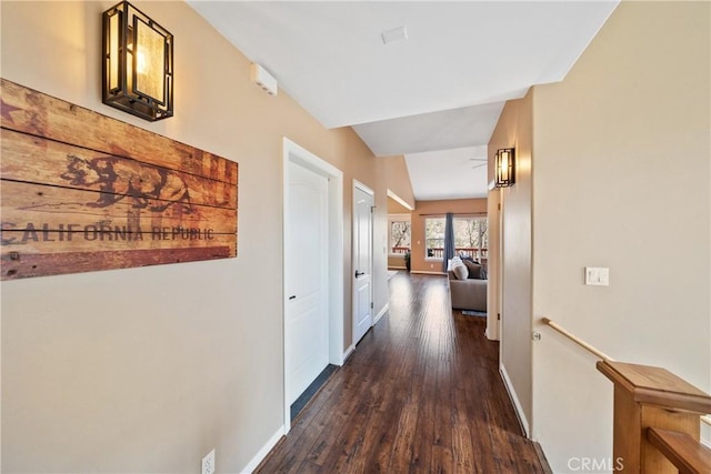 28136 N Bay Rd, Lake Arrowhead, CA 92352 - corridor with dark wood-style floors and baseboards