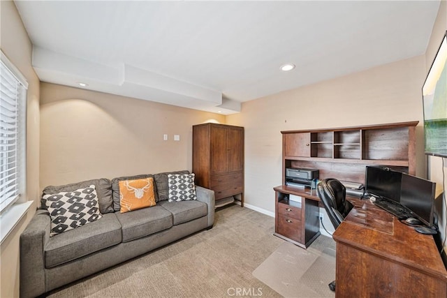 28136 N Bay Rd, Lake Arrowhead, CA 92352 - office area featuring light carpet, recessed lighting, and baseboards